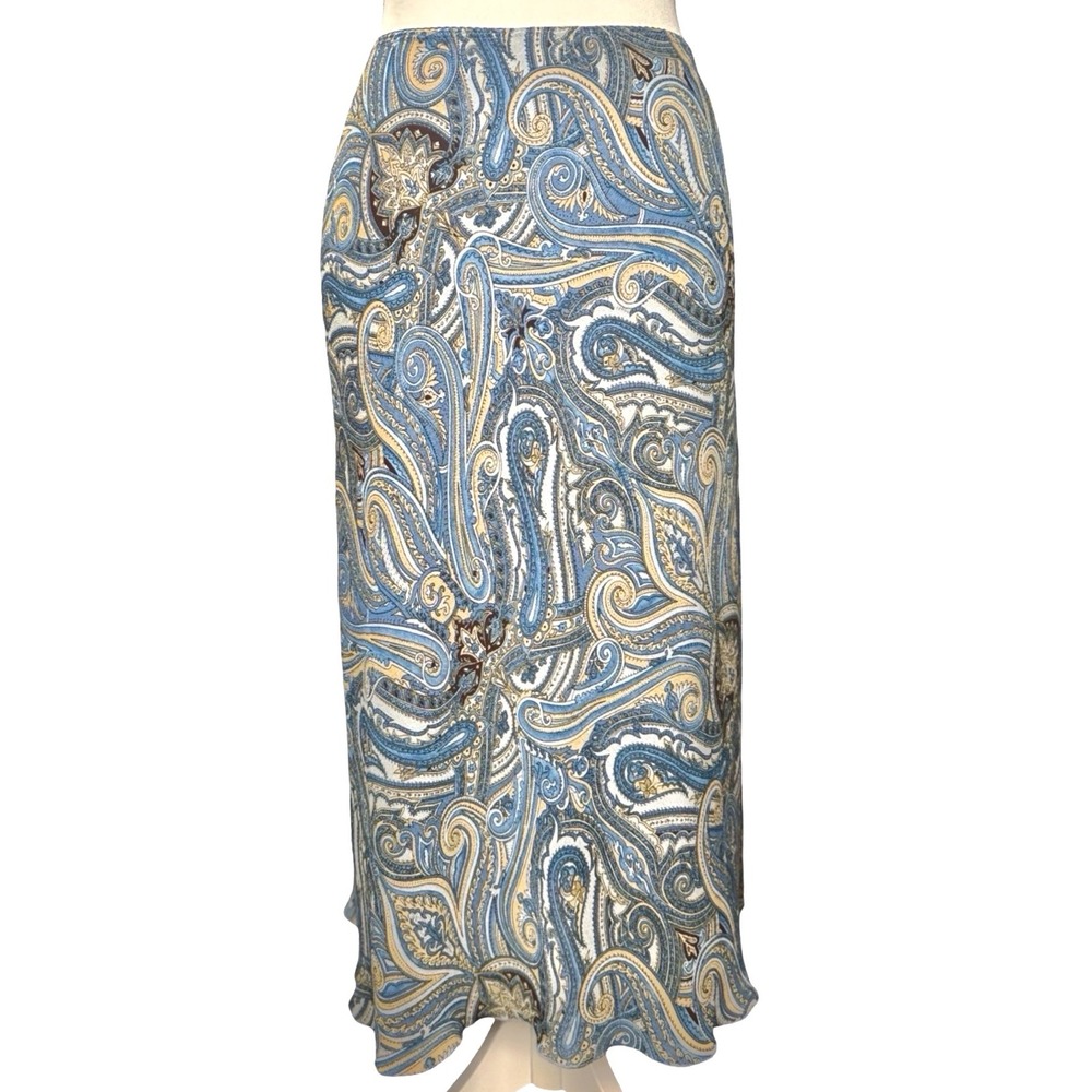 Vintage Paisley Midi Skirt Blue Boho USA Made Size 11 La Belle‎